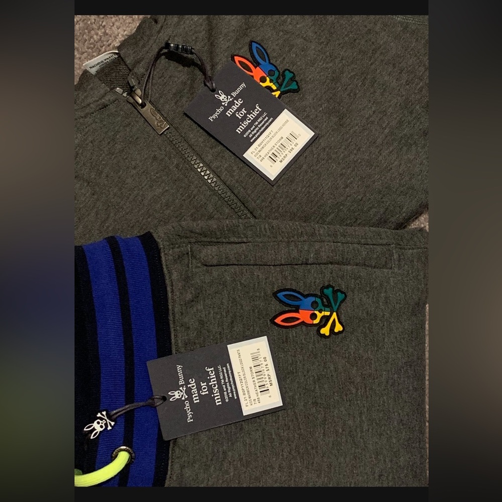 Psycho Bunny Charcoal Hoodie with Multicolor Logo